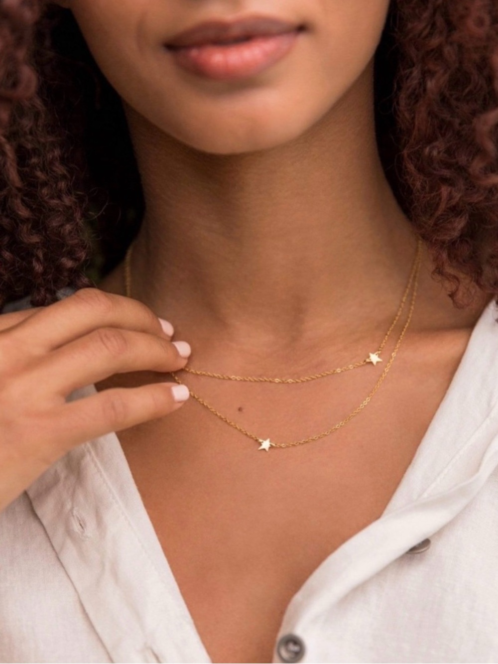 Delicate Gold Double-Layer Necklace with Star Charms